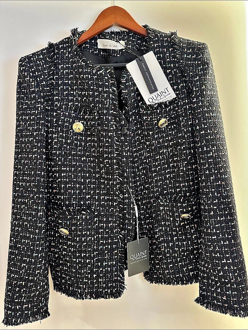 Quaint Tweed Fringe Jacket in Black & Multicolor NWT